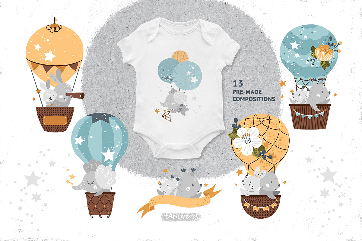 Hot Air Balloon Clipart & Patterns, an Animal Illustration by tatiletters (Photo 10 of 11)