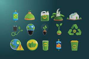 Ecology Green Earth 3d Icons Pack