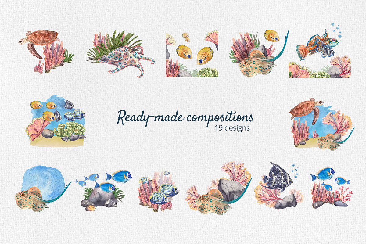 Coral Reef Watercolor Clipart, an Animal Illustration by Nastya Che (Photo 6 of 14)