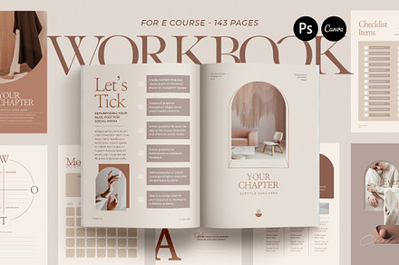 WorkBook Creator for Coach CANVA PS, a Magazine Template by Eviory