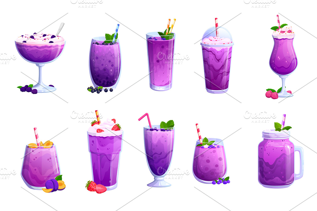 Purple smoothie and milkshake, a Food Illustration by Vector Tradition