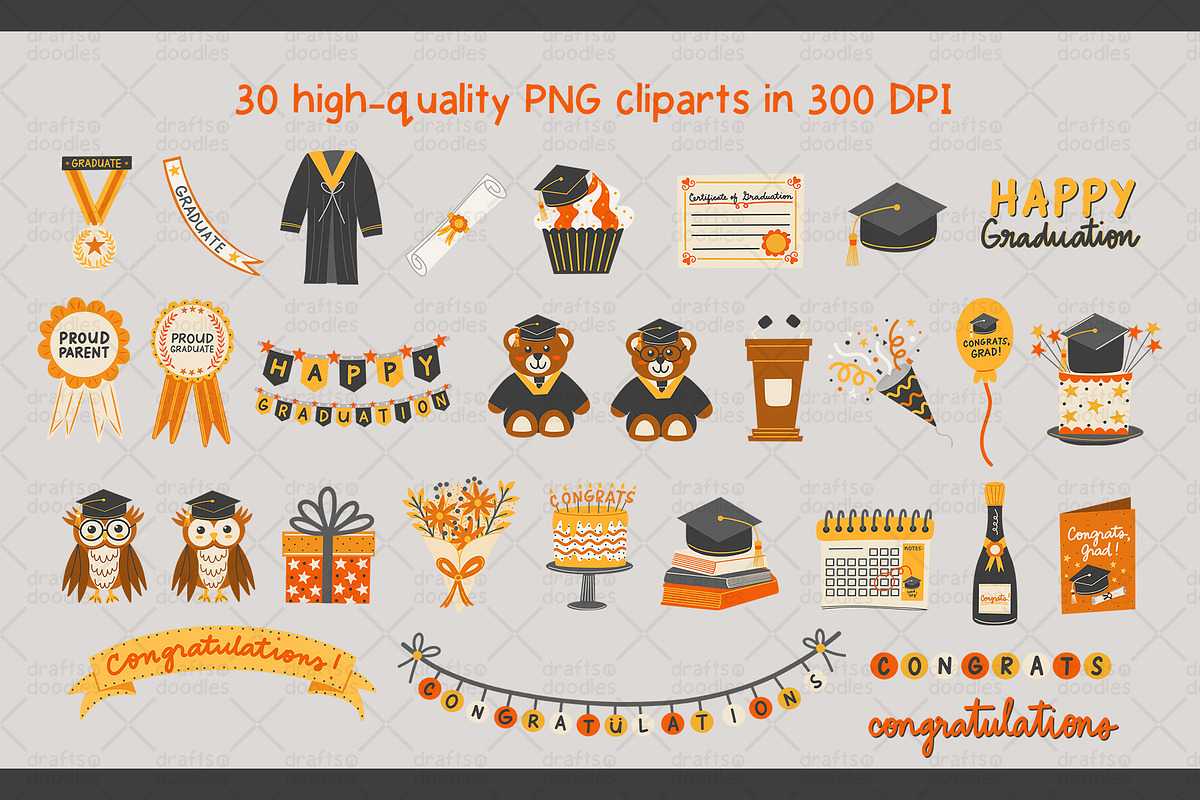 Graduation Clipart and Patterns, a Pattern Graphic by Drafts n Doodles (Photo 2 of 11)