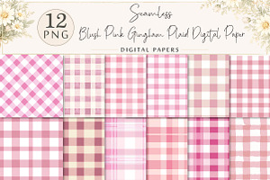 Blush Pink Gingham Plaid Digital Pap, a Texture Illustration by DreamPrint404