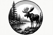 Moose with mountain in the forest, an Illustration by Amazin_art (Thumbnail 3 of 13)