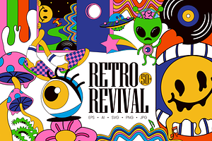 Mix Retro Element Set, an Object Illustration by Invisual Studio