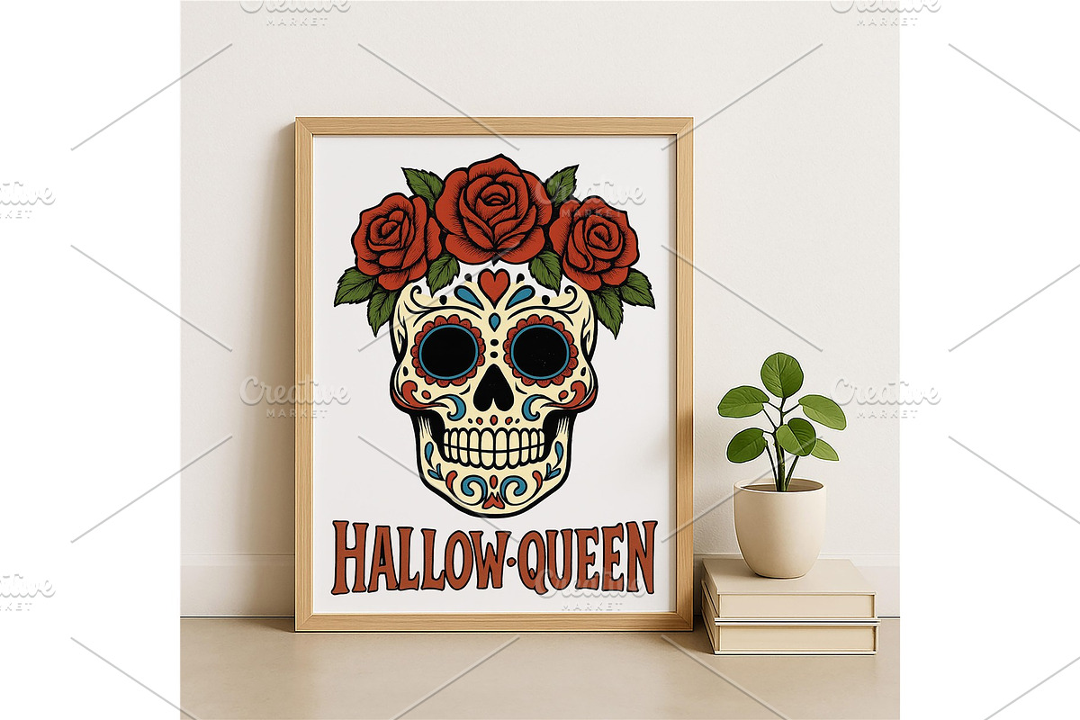 Hallow-Queen Sugar Skull Wall Art, a Background Graphic by LaseredNinja (Photo 3 of 7)