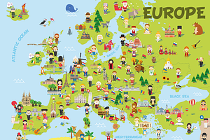 Cartoon map of Europe, an Animal Illustration by asantosg