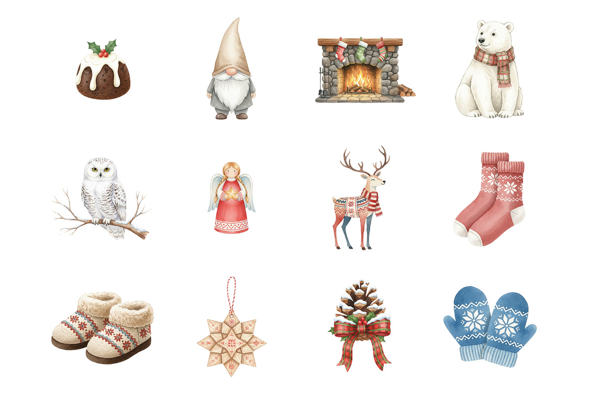 North Christmas Watercolor Clipart, an Illustration by SinaCreation (Photo 2 of 7)