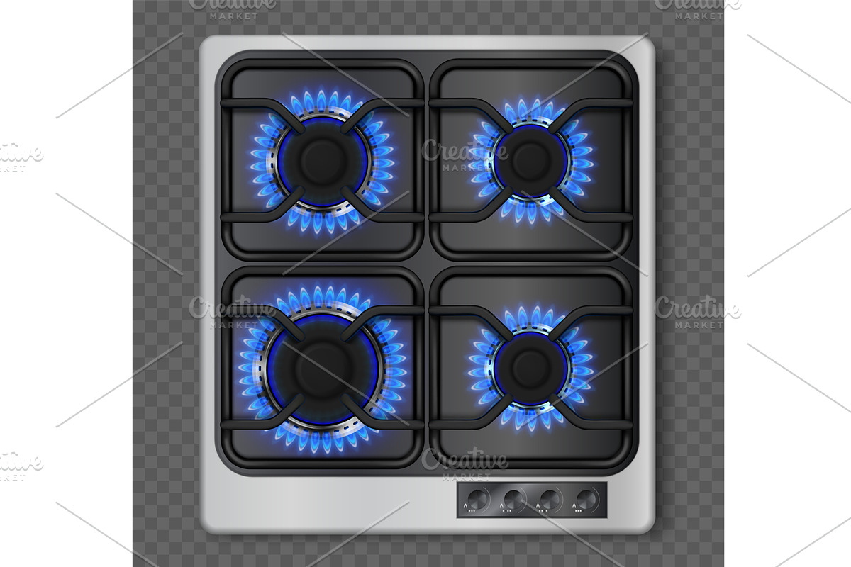 Gas stove, 3d hob with fire and, an Object Illustration by Frogella