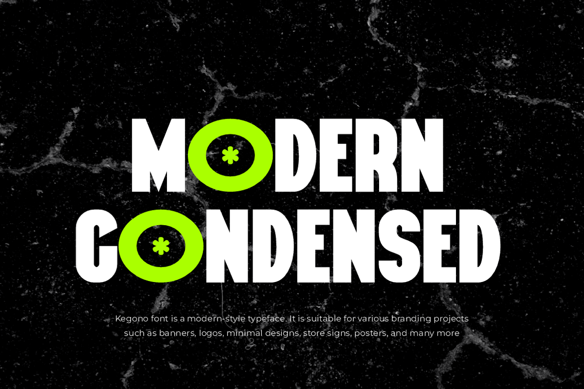 Kegono - Modern Retro Condensed Font, a Sans Serif Font by QR Design Studio (Photo 2 of 15)