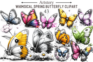 Whimsical Spring Butterfly Clipart, an Illustration by designcity5
