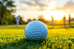 Golf ball on tee placed on green law, a Sports & Recreation Photo by Volff