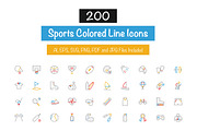 200 Sports Colored Line Icons, an Outline Icon by Creative Stall (Thumbnail 1 of 4)