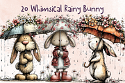 Whimsical Rainy Bunny Clipart, an Animal Illustration by GiraffeCreative (Thumbnail 1 of 19)