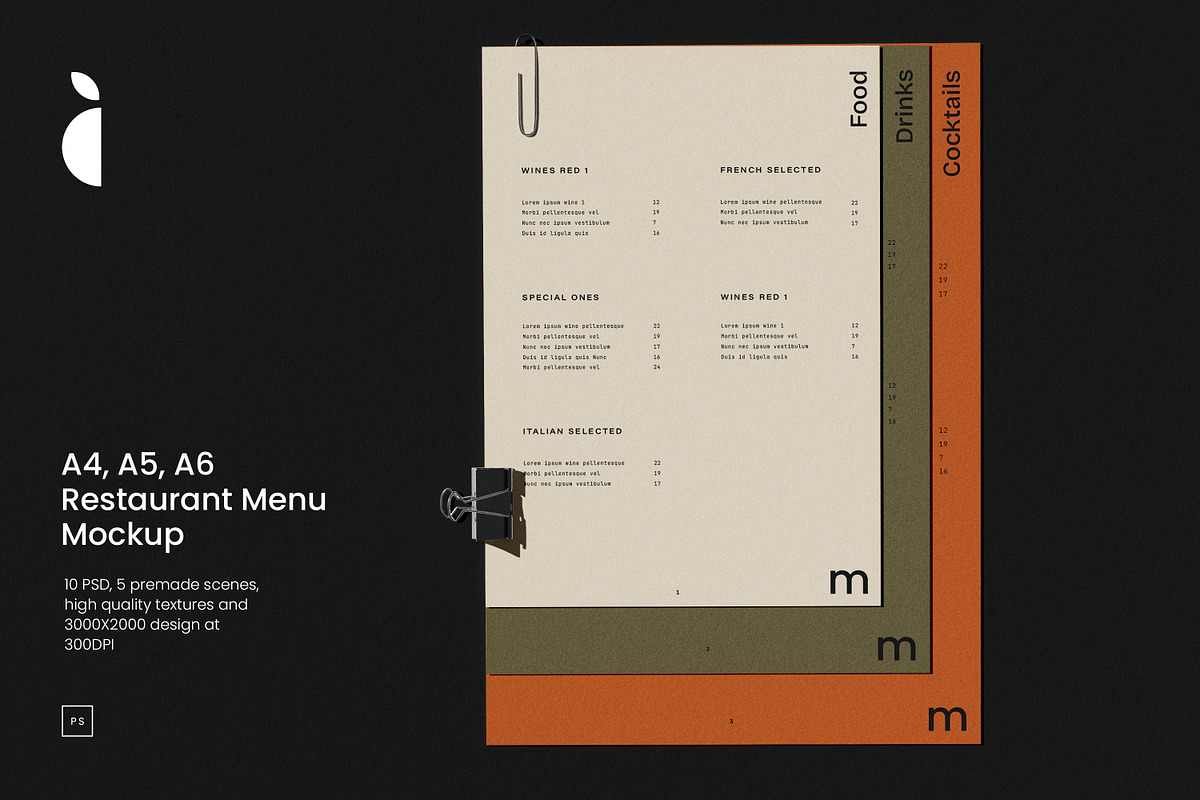 A4, A5, A6 Restaurant Menu Mockup, a Books & Magazine Mockup by Catkie - Digital Art (Photo 1 of 7)