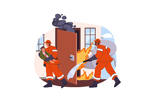 Fireman extinguish fire and child, an Object Illustration by Elegant Solution
