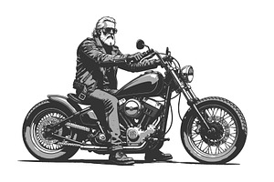 Bearded Biker Riding Classic Chopper, a Person Illustration by AlexArt
