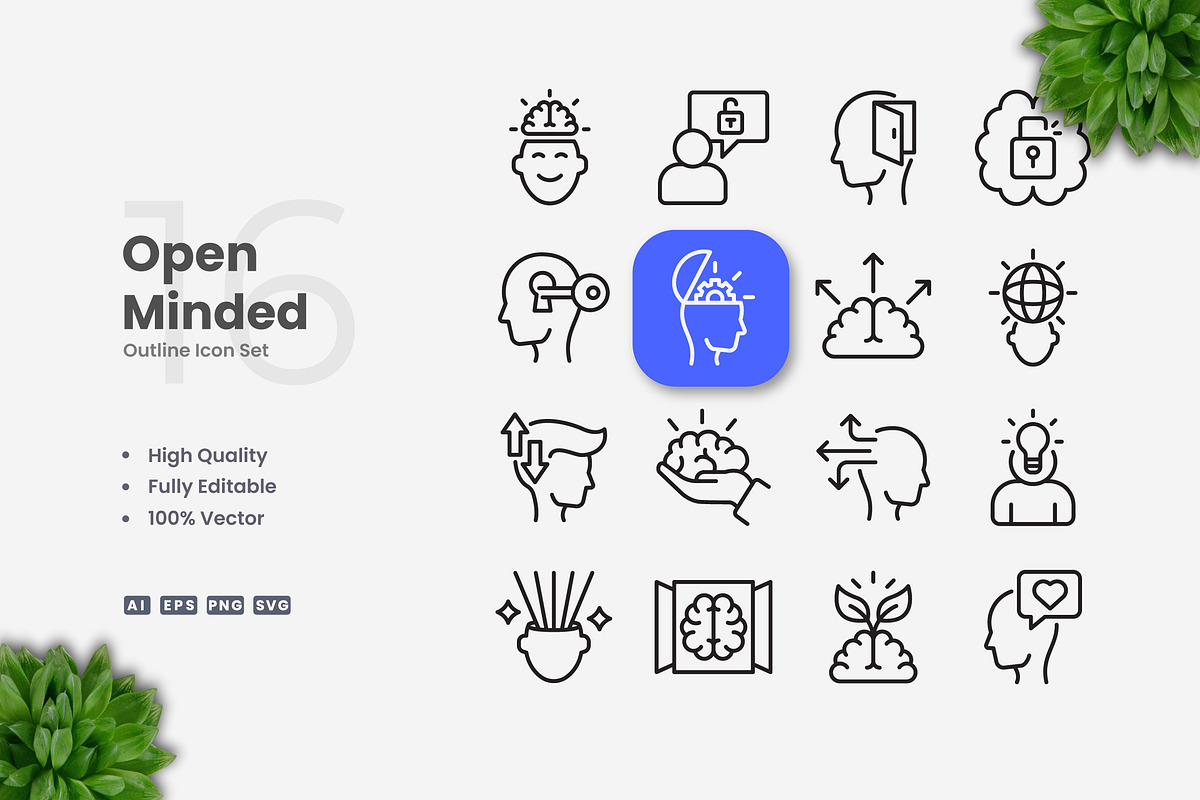 Open Minded Outline Icons, an Outline Icon by Upnowgraphic