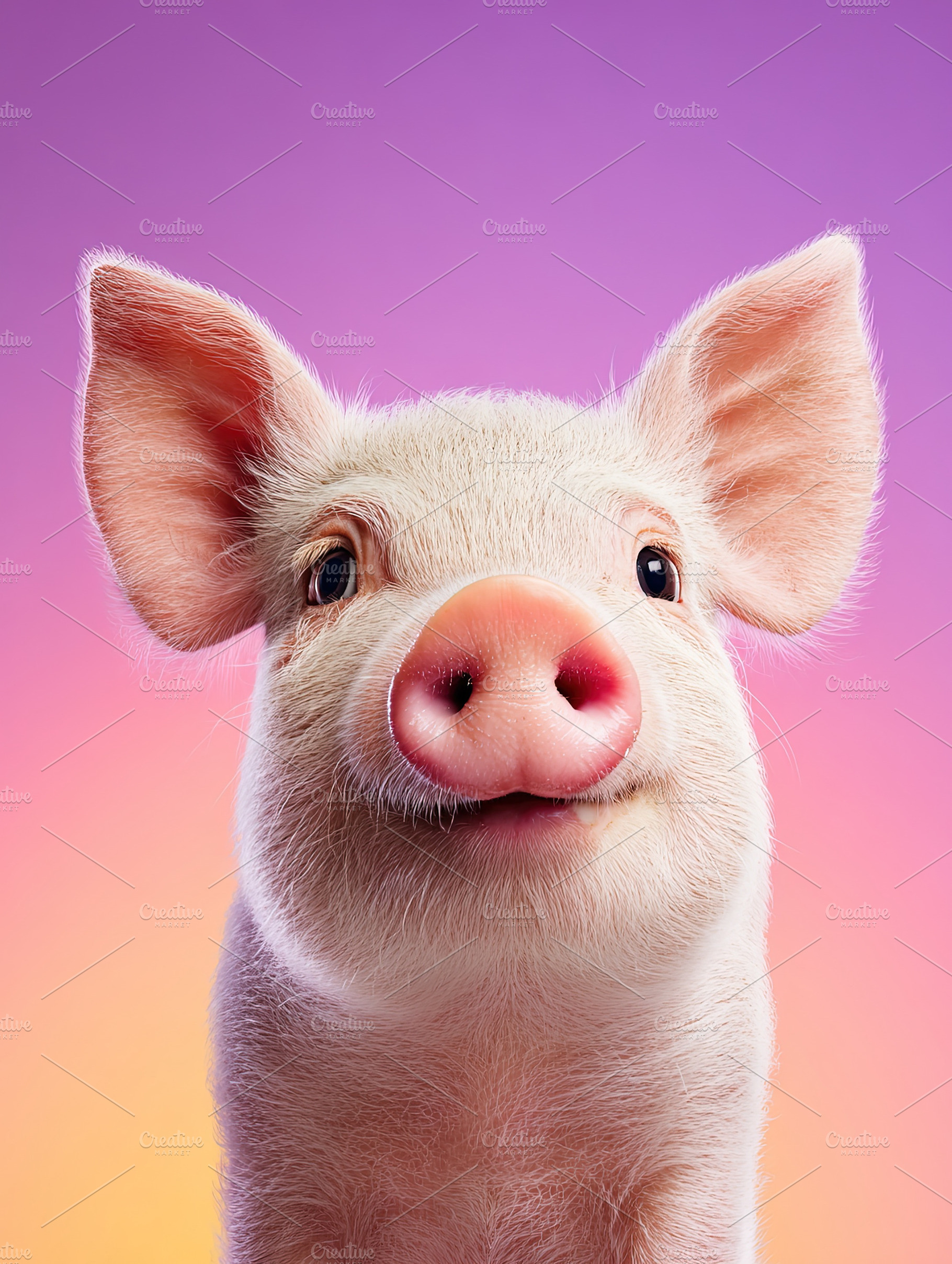 Adorable pink piglet with expressive face, isolated on a vibrant, an Animal Photo by Ales Munt