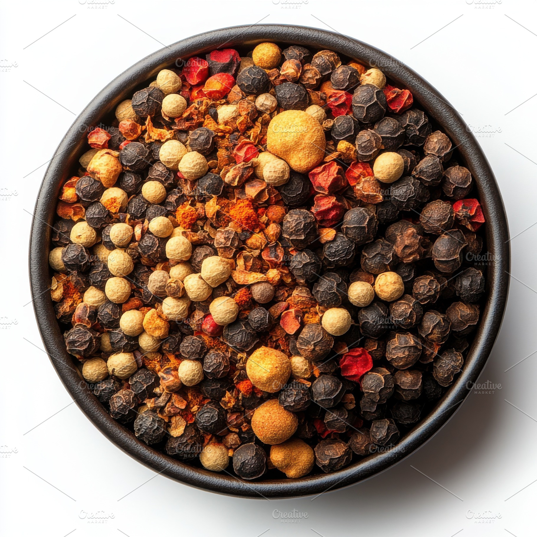 Top view of mixed spices in a bowl,, a Food & Drink Photo by Pixeness Studio