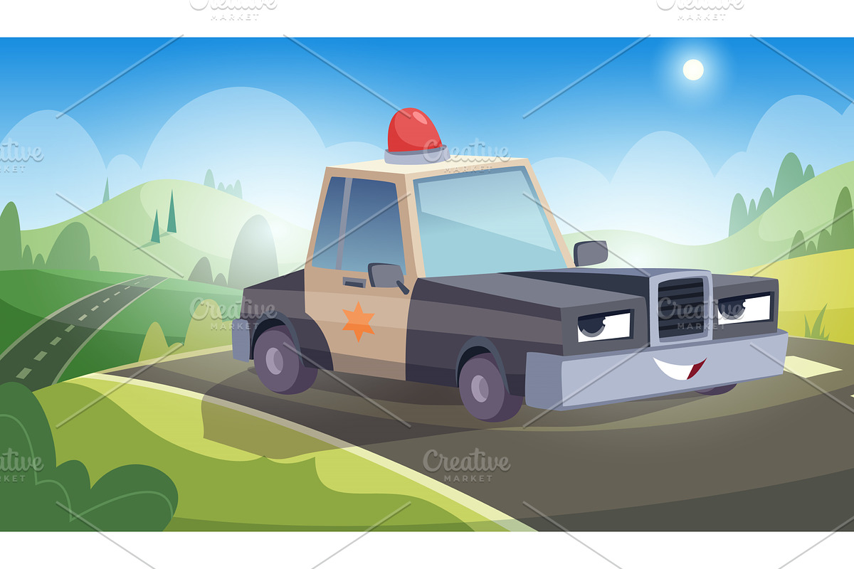 Police car. cartoon vehicles with, a Transportation Illustration by Onyx