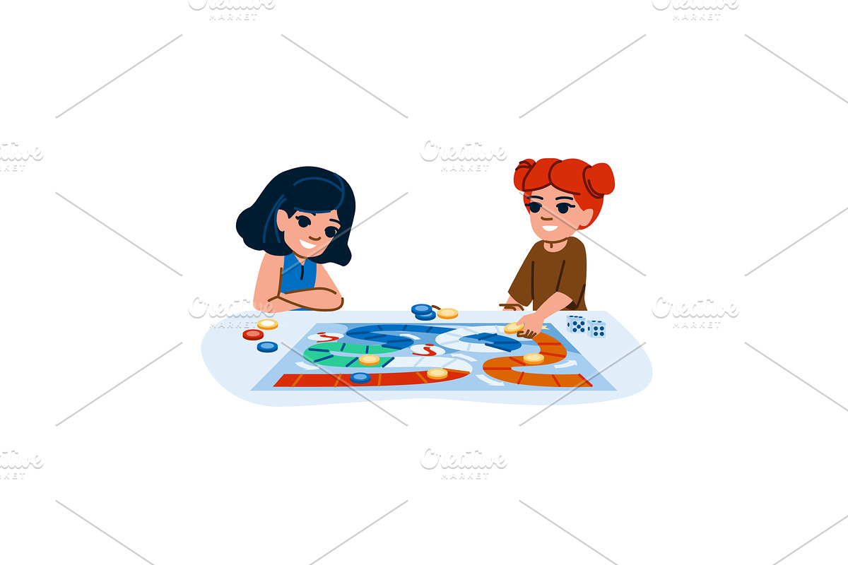 Two girls playing board game, a Sport Illustration by pikepicture