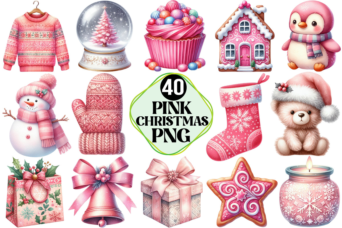 Pink Christmas Clipart, an Illustration by Pixels.Craft (Photo 1 of 7)