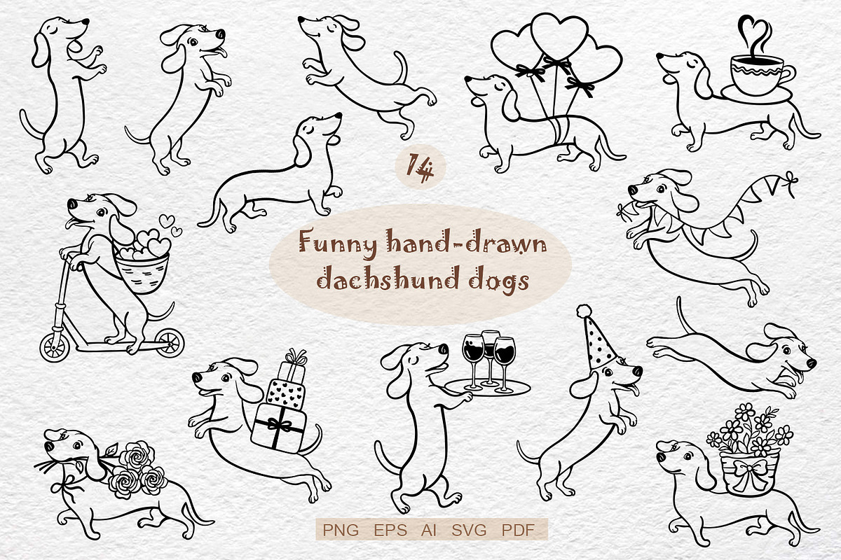 Funny Hand-Drawn Dachshund Dogs, an Animal Illustration by Watercolor dreams (Photo 1 of 3)