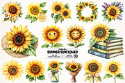 Watercolor Summer Sunflower Clipart, an Illustration by Pixels.Craft (Thumbnail 1 of 7)