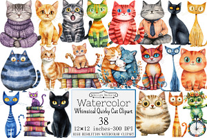 Whimsical Quirky Cat Clipart, a Seasonal Illustration by Design Market