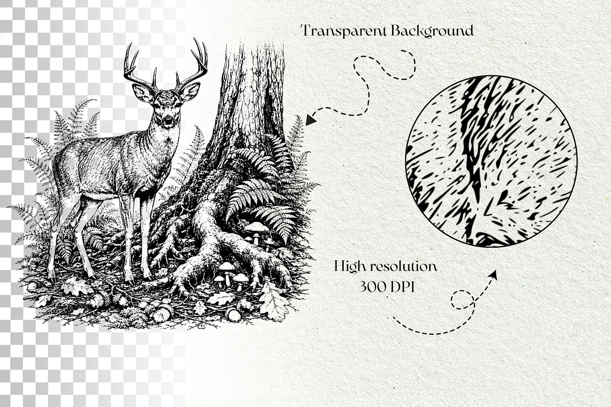 Woodland Deer Engraving Graphics, an Animal Illustration by DENIDigitalArtSudio (Photo 7 of 7)
