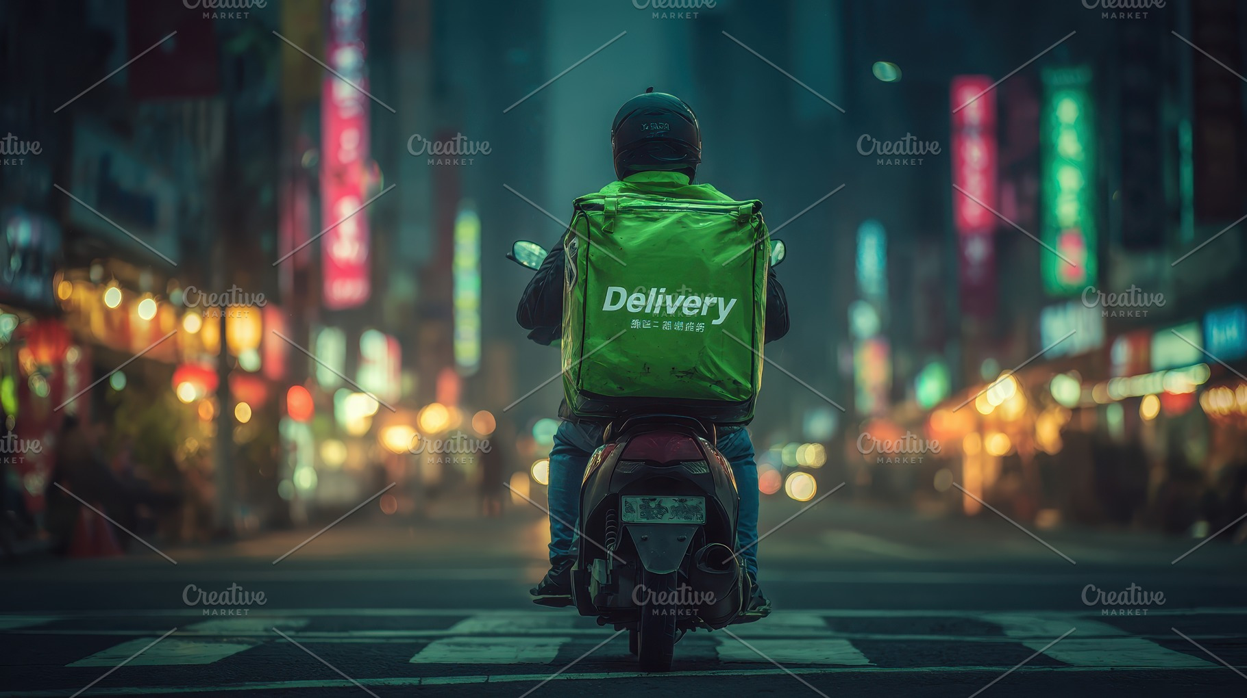 Nighttime Delivery Rider on Scooter, a Photo by Pixeness Studio