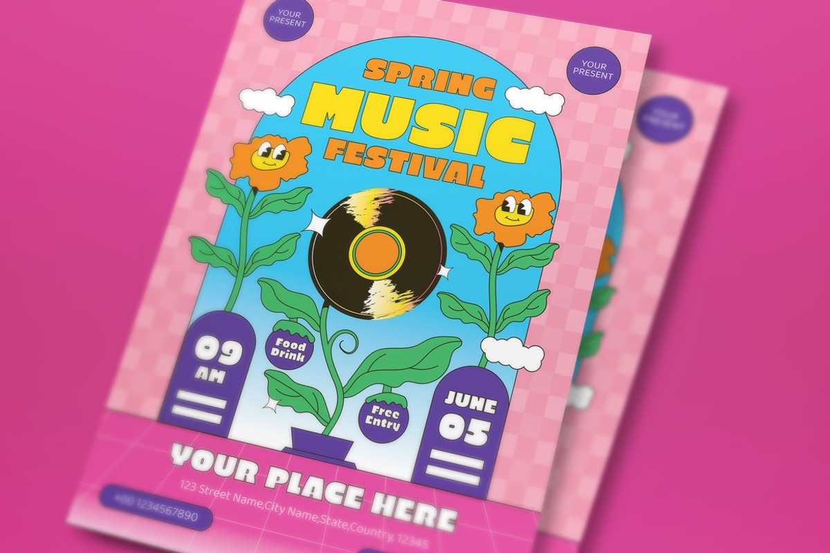 Pink Spring Music Festival Flyer Set, a Flyer Template by graphicook (Photo 2 of 3)
