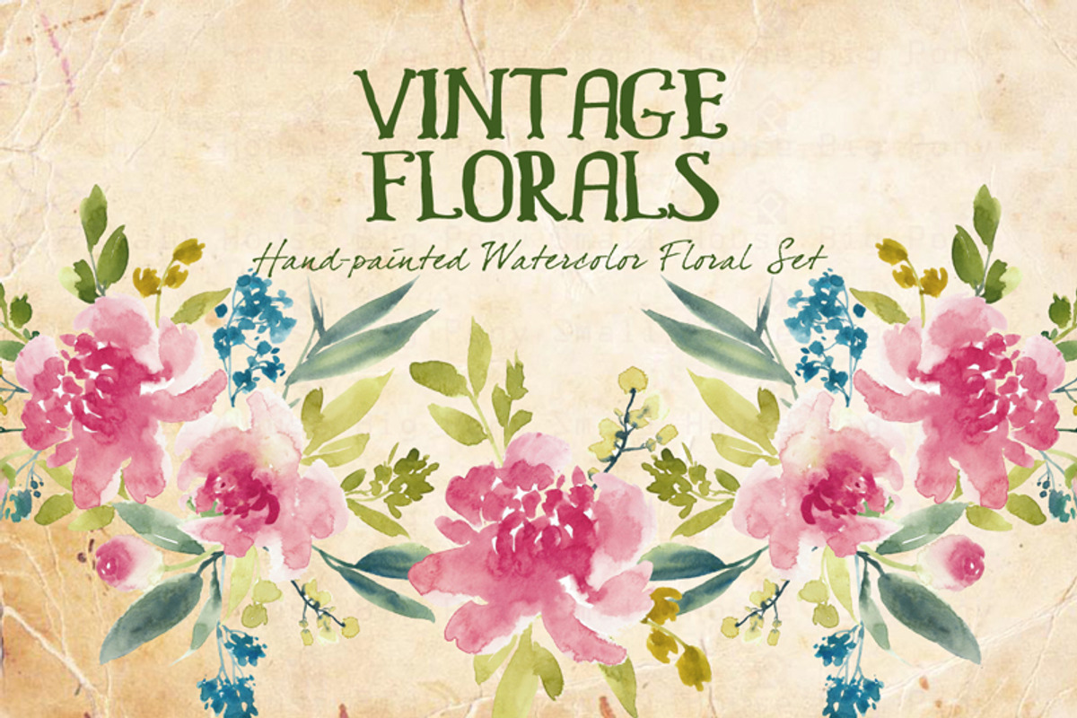 Vintage Florals- Watercolor Clip Art, a Decorative Illustration by SmallHouseBigPony (Photo 3 of 5)
