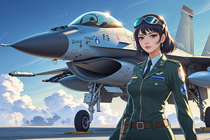 Standing Asian pilot wearing green, an Illustration by wavebreak