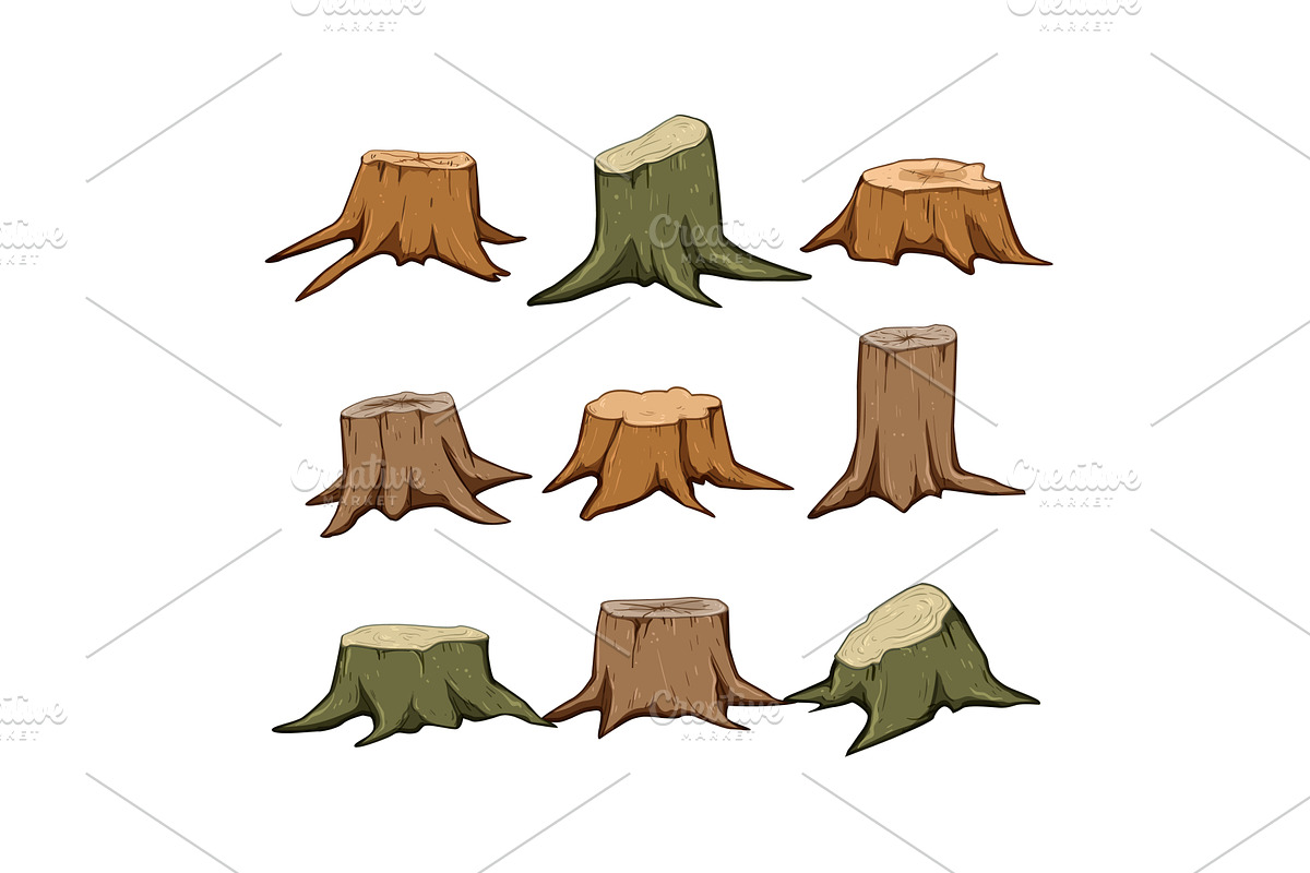 stump set cartoon vector, an Object Illustration by pikepicture