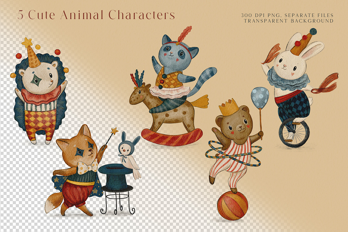 Vintage Circus Animals Clipart, an Animal Illustration by PenguinArtStudio (Photo 3 of 8)