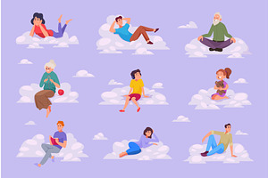 People in clouds. Kids adults, a Person Illustration by Onyx