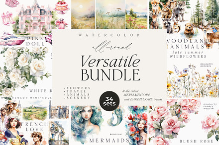 VERSATILE BUNDLE watercolor clipart, a Decorative Illustration by Lana Elanor