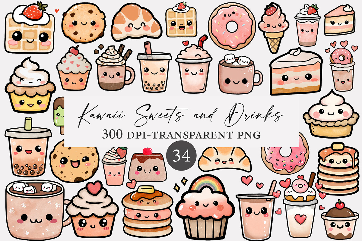 Kawaii Sweets and Drinks Clipart, an Illustration by Designworld (Photo 1 of 4)