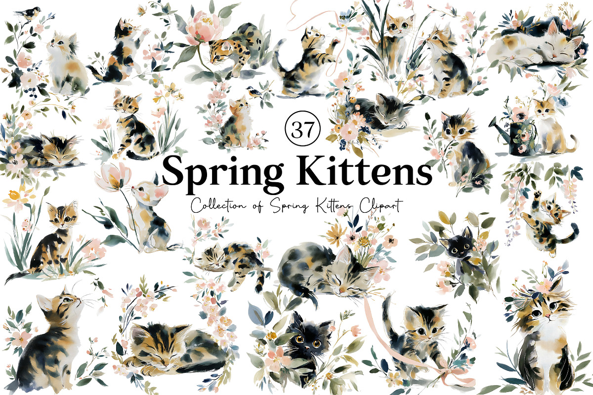 Collection of Spring Kittens Clipart, an Illustration by DreamCafeArt (Photo 1 of 8)