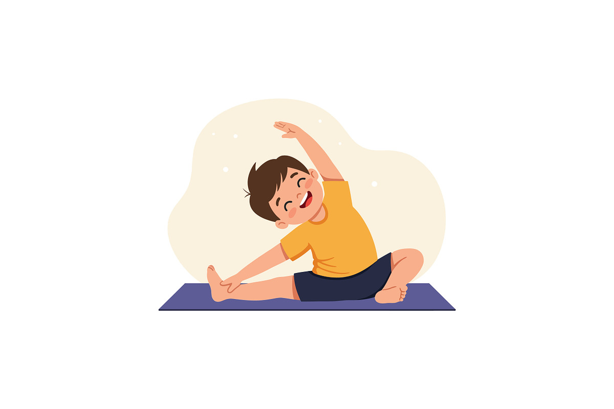 Happy child practicing yoga in a bri, an Illustration by designvectx