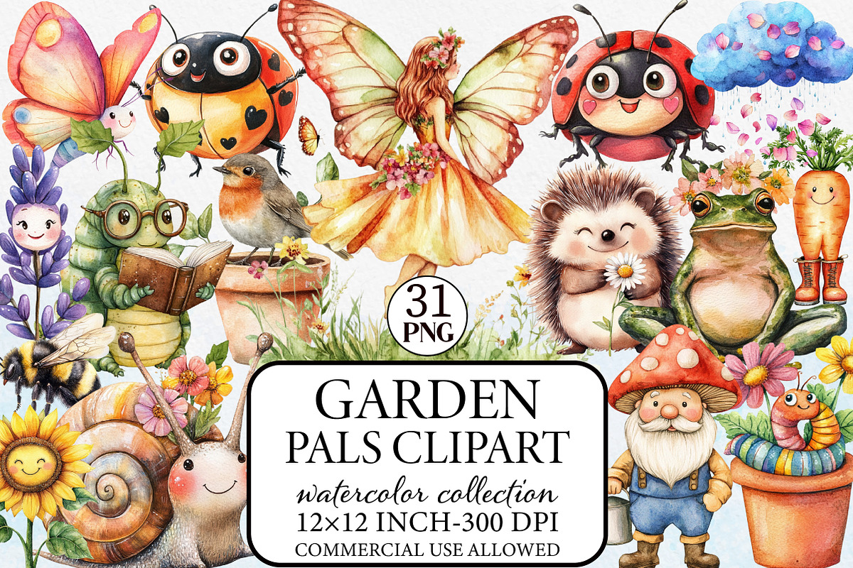 Garden Pals Watercolor Clipart, an Illustration by Libby Wishes (Photo 1 of 7)