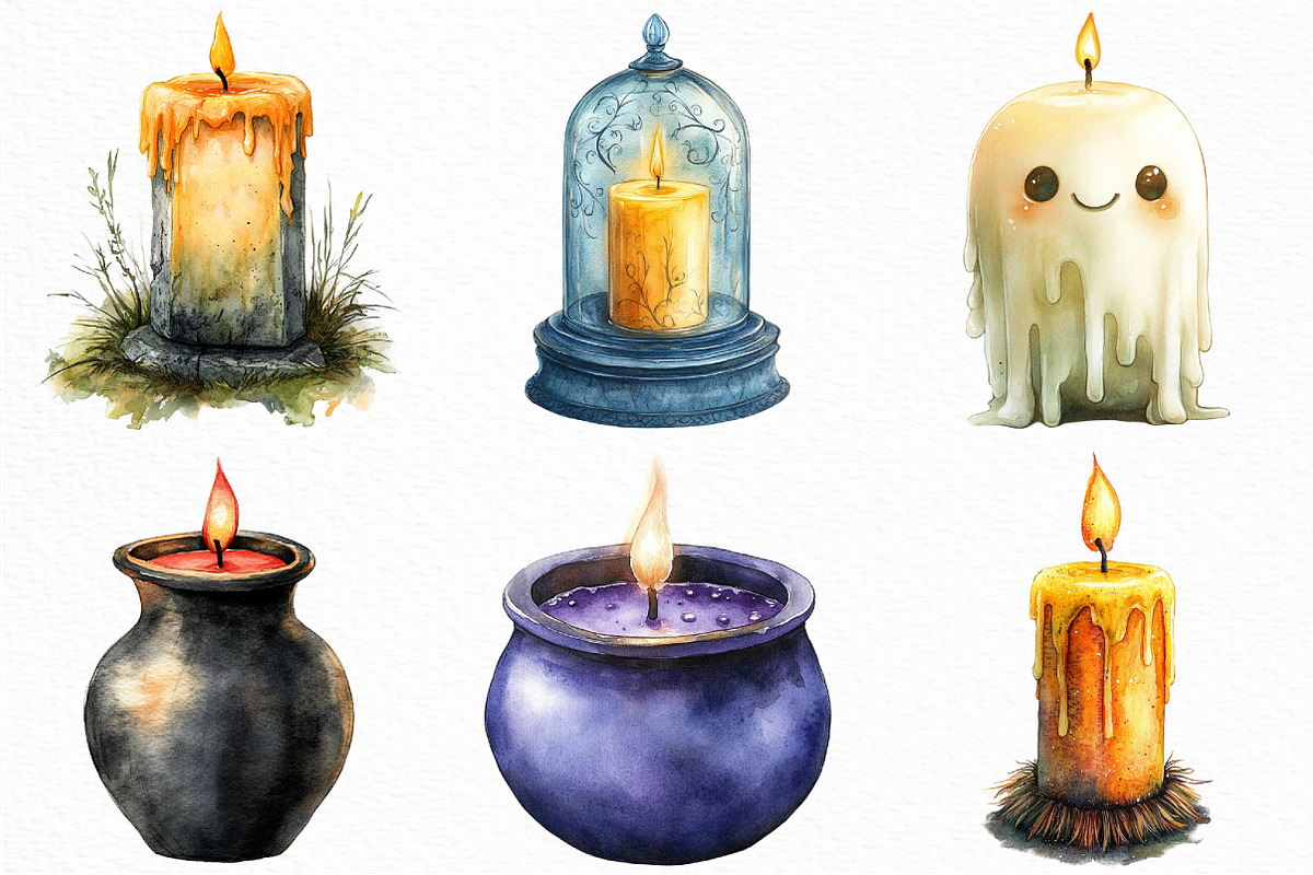 Watercolor Halloween Candles Clipart, an Illustration by Craft Nest (Photo 2 of 6)