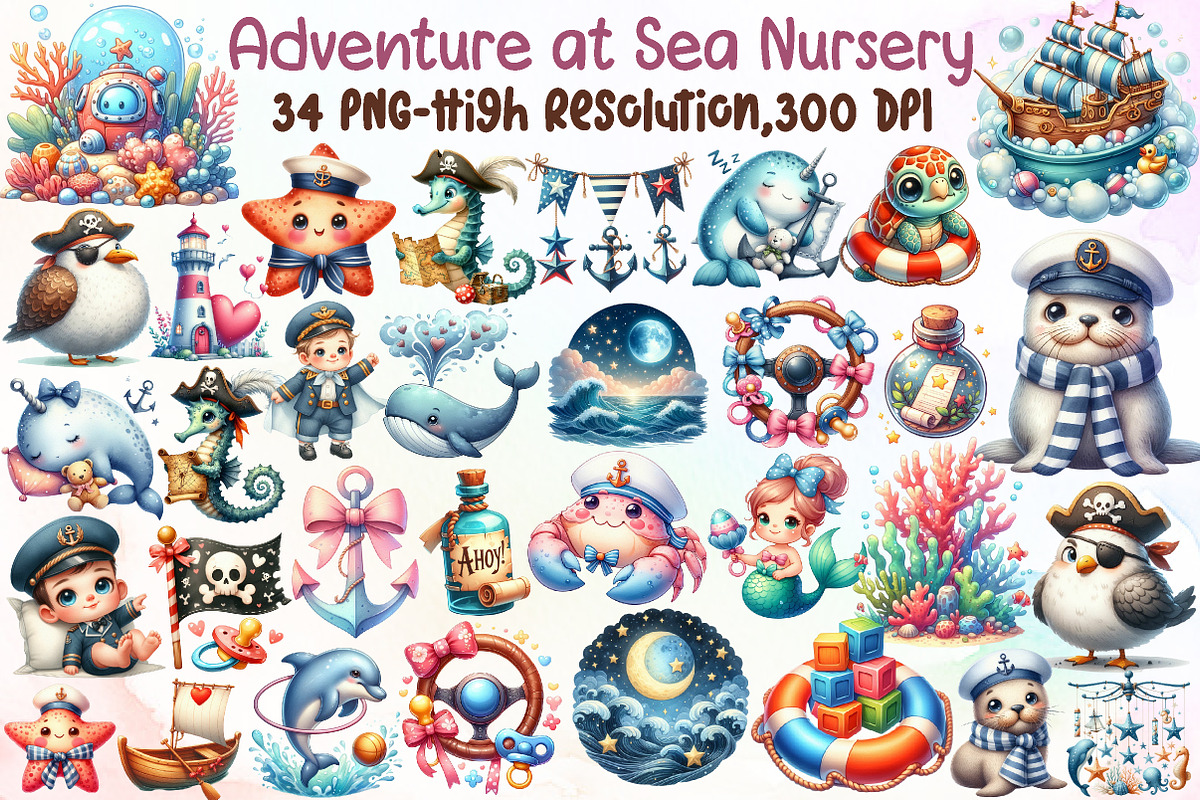 Adventure at Sea Nursery Clipart, an Illustration by Sublimation Artist (Photo 1 of 6)