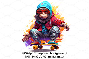 Cool Monkey Playing Skateboard.