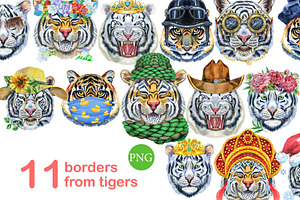 Watercolor borders from tigers, an Animal Illustration by Watercolor fantasy