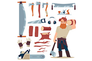 Set Of Lumberjack Tools With