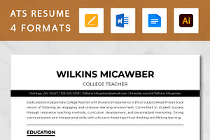 College Teacher Resume Template, a Resume Template by ResumeInventor