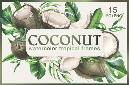 Tropical Coconuts Frames Watercolor